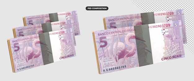 Brazilian money bills isolated 3d render