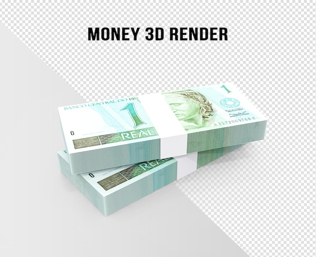 Denaro brasiliano con 1 reais banconota 3d rendering