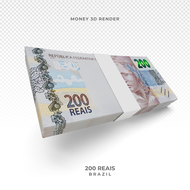 PSD brazilian money with 200 reais banknote 3d render