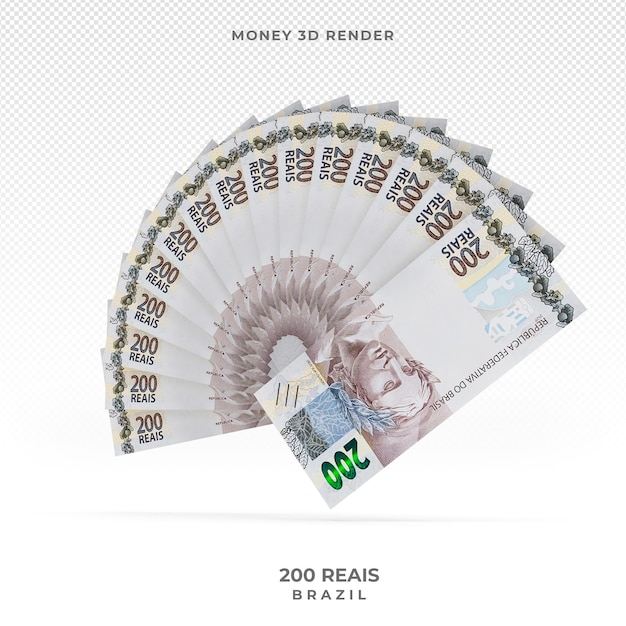 Brazilian money with 200 reais banknote 3d render