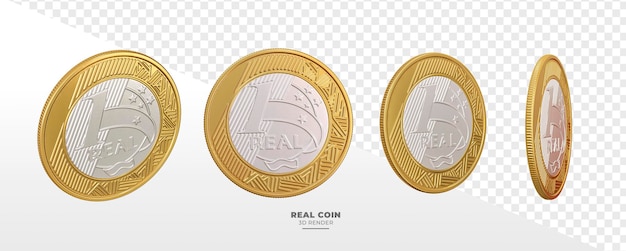 PSD brazilian real one coin in realistic 3d render with transparent background