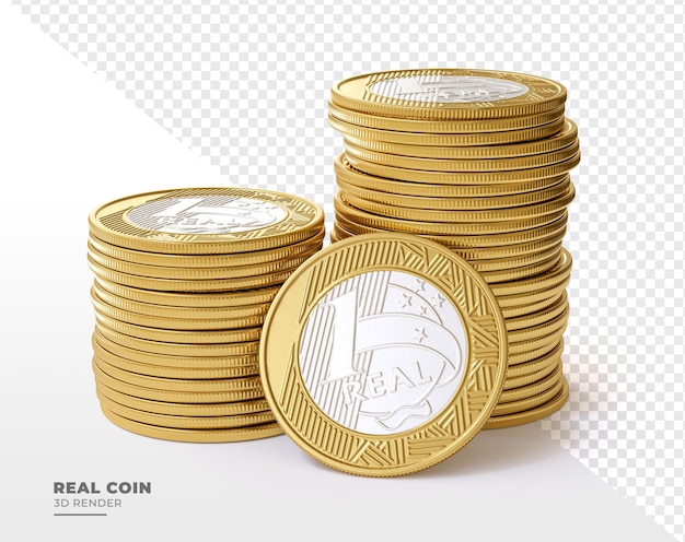 Una vera moneta brasiliana in un rendering 3d realistico con sfondo trasparente