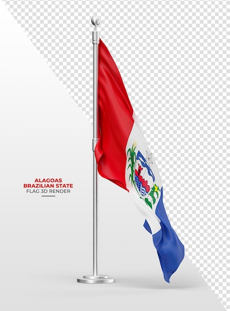 Brazilian state alagoas flag with rod and realistic fabric in 3d render