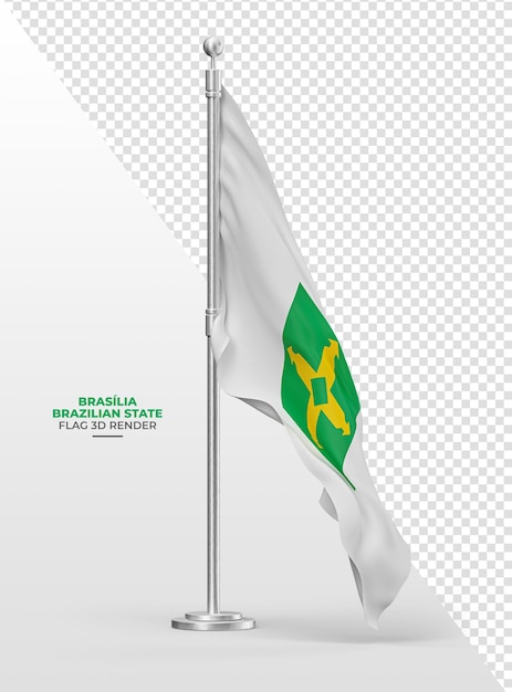 Brazilian state Brasilia DF flag with rod and realistic fabric in 3d render