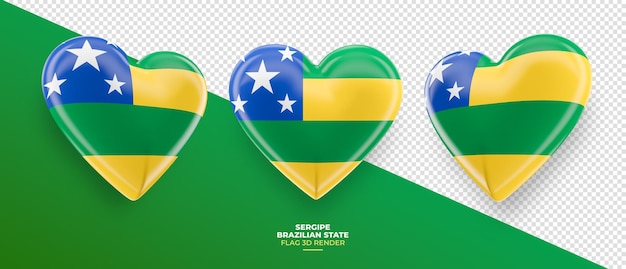 Государственный флаг бразилии сержипе в сердце 3d рендеринг с прозрачным фоном
