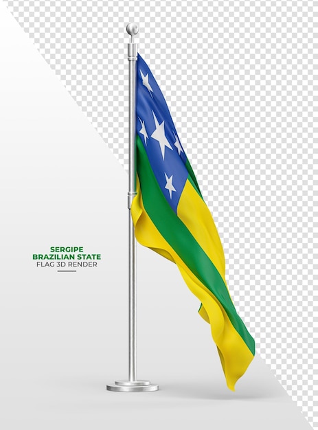 Bandiera dello stato brasiliano sergipe con asta e tessuto realistico in rendering 3d