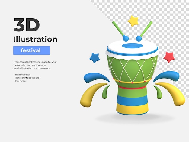 PSD brazilian traditional drum percussion icon rio festival brazil 3d illustration