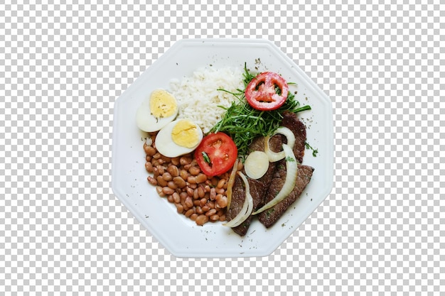 Brazilian traditional food dish with beans rice and meat