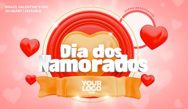 PSD brazilian valentines day label 3d render