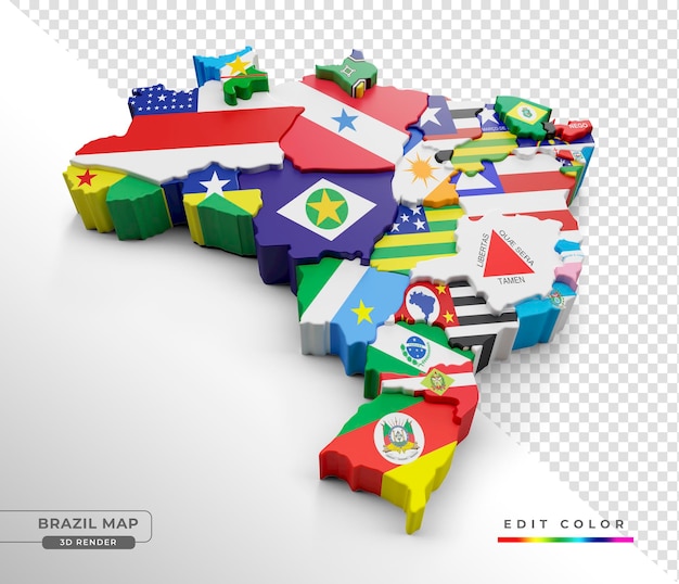 Brazilië kaart met staatsvlaggen in isometrische 3d render