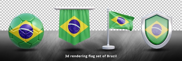 Brazilië nationale vlag ingesteld illustratie of 3d-realistische brazilië zwaaiende land vlag ingesteld pictogram