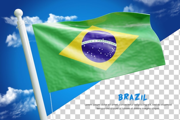 Brazilië realistische vlag 3d render geïsoleerd of 3d brazilië zwaaiende vlag illustratie