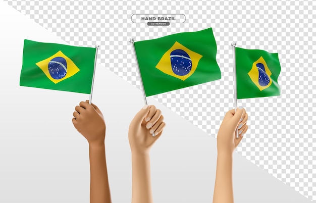 Brazilië vlag hand met paal in 3d render realistisch