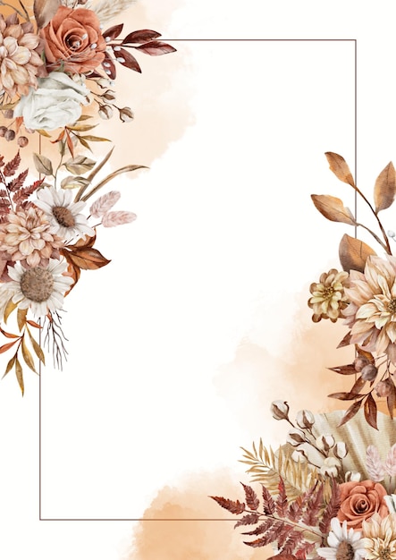 PSD brązowa akwarela vintage floral page border