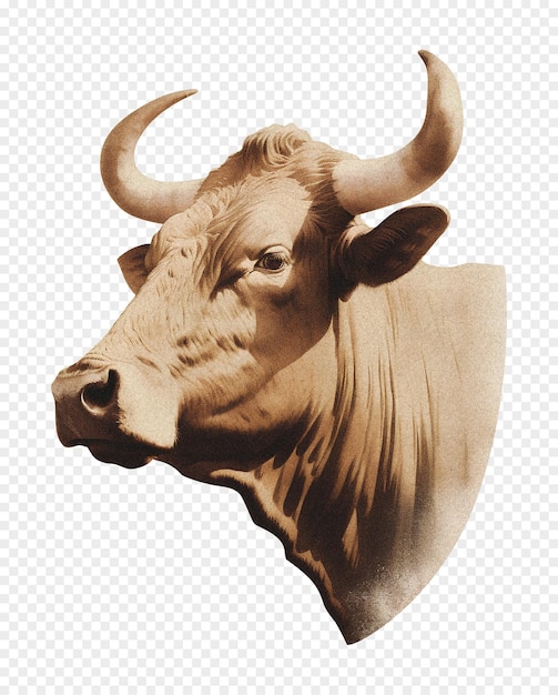 PSD brązowa krowa izolowana na przezroczystym tle stara ilustracja