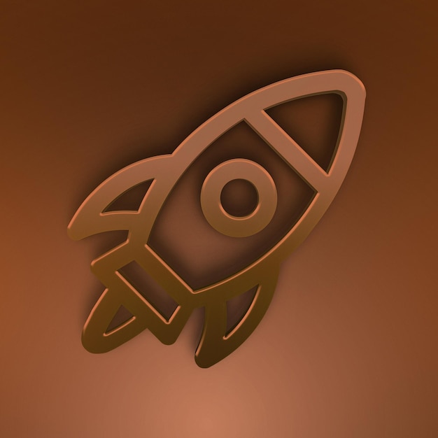PSD brązowy motyw z edytowalną ikoną rakiety 3d psd