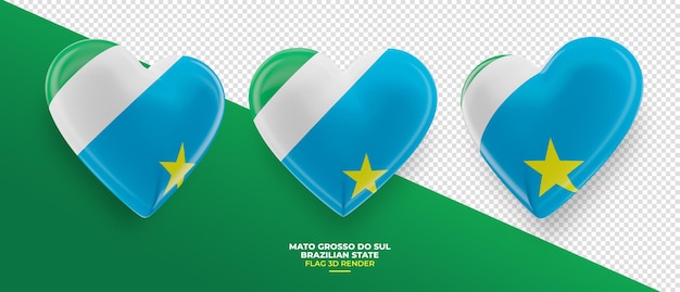 Brazylijska Flaga Państwowa Mato Grosso Do Sul W Sercu Renderowania 3d Z Przezroczystym Tłem