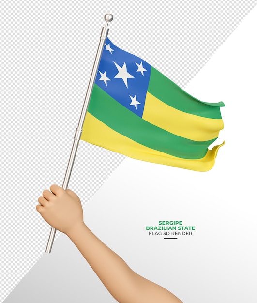Brazylijska flaga sergipe z prętem i realistyczną tkaniną w renderowaniu 3d
