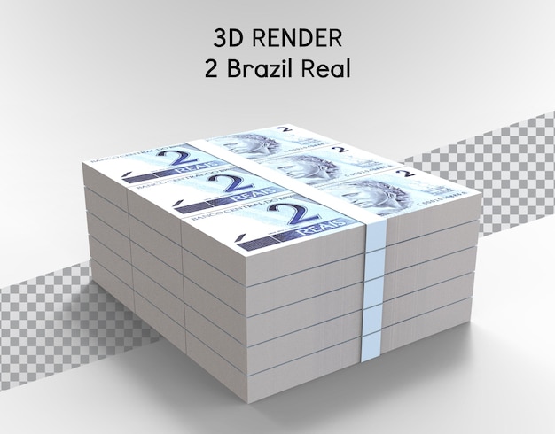 PSD brazylijskie pieniądze z 2 realami banknotów 3d render