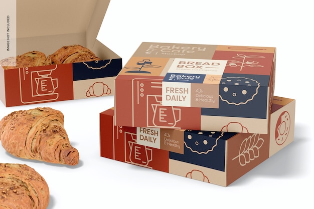 Scatole di pane con mockup di etichette