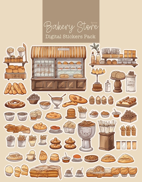 PSD bread_shop_stuffs_clipart_sets_white_background_pastel_color