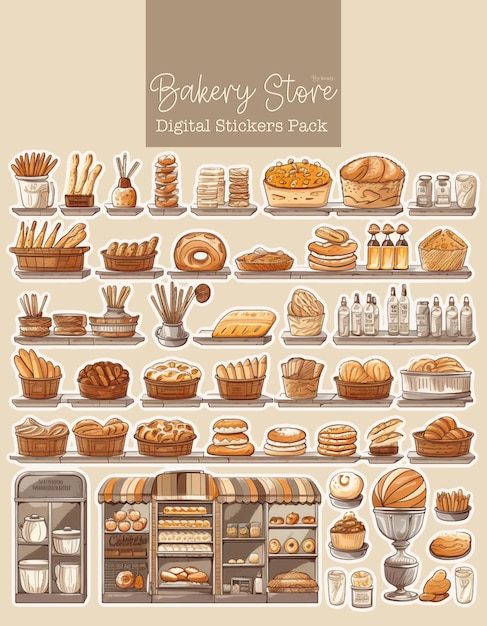 PSD bread_shop_stuffs_clipart_sets_white_background_pastel_color