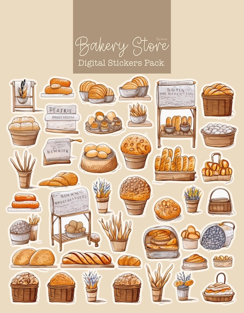 PSD bread_shop_stuffs_clipart_sets_white_background_pastel_color