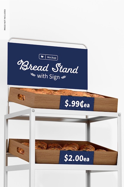 Bread Stand with Sign Mockup, Close Up