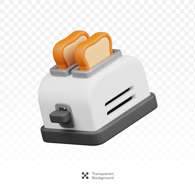 PSD bread toaster utensili da cucina e icona di cottura su sfondo trasparente render 3d