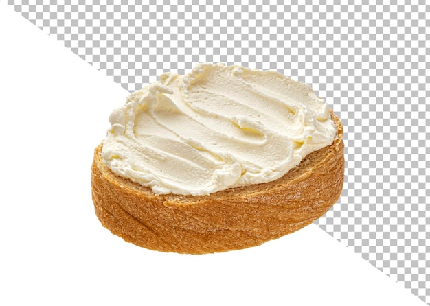 Bread with cream cheese isolated with clipping path