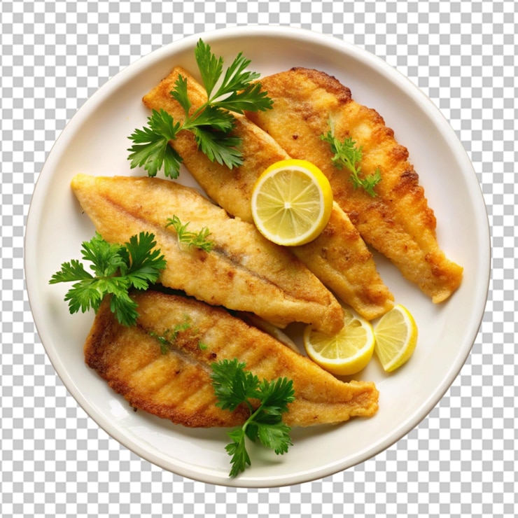 PSD хлебная куриная котлетка на тарелке на прозрачном фоне