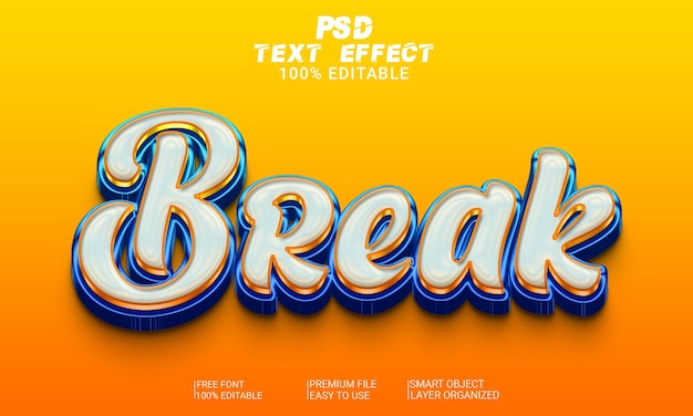 Break 3d text effect psd file