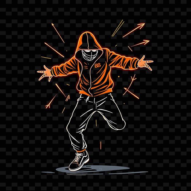 breakdancer in freeze pose neon street art design with vibrant orange and black color theme decor