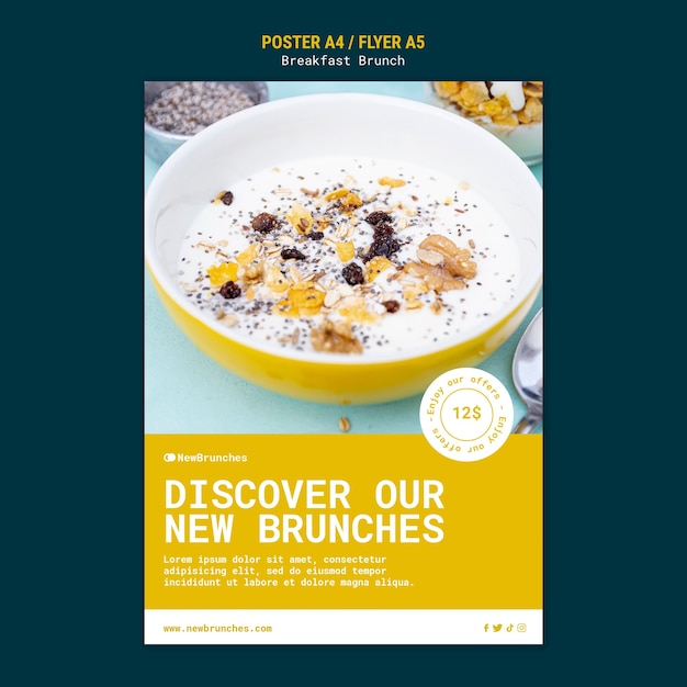 Modello di poster per il brunch per la colazione