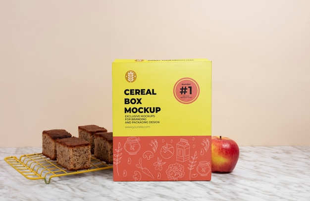 Mockup di scatola di cereali per la colazione sul tavolo