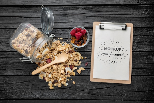 Breakfast cereals with clipboard mock-up