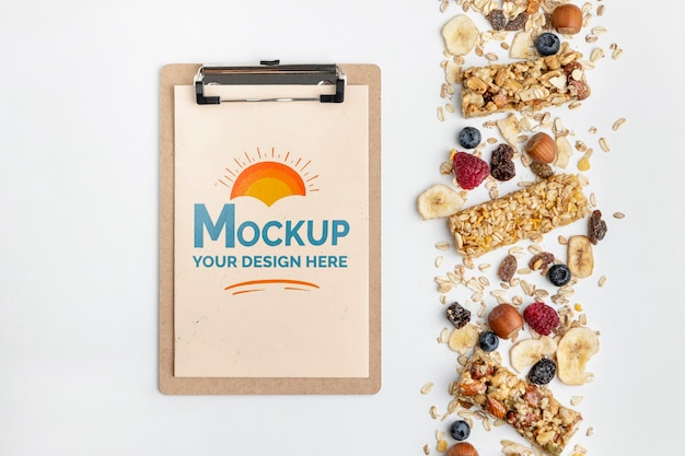 PSD breakfast cereals with clipboard mock-up