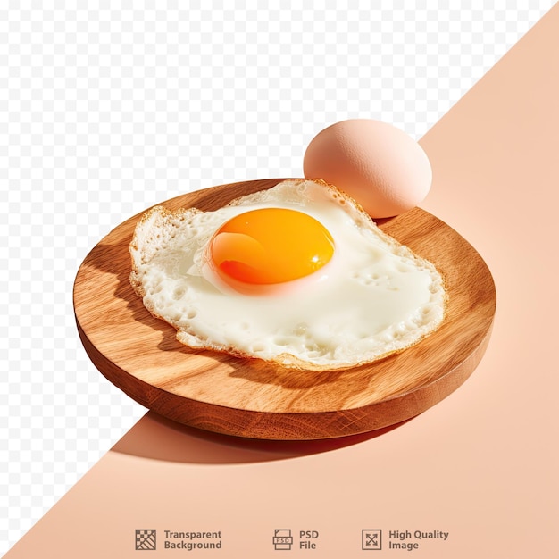 a breakfast of eggs and an egg on a wooden plate.