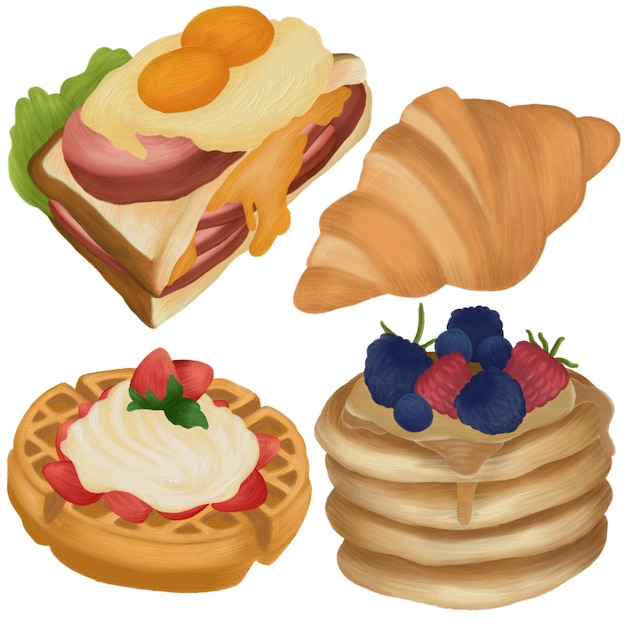 breakfast food painting elements