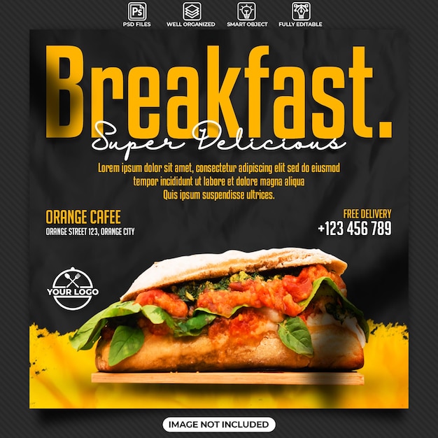 Breakfast food poster template