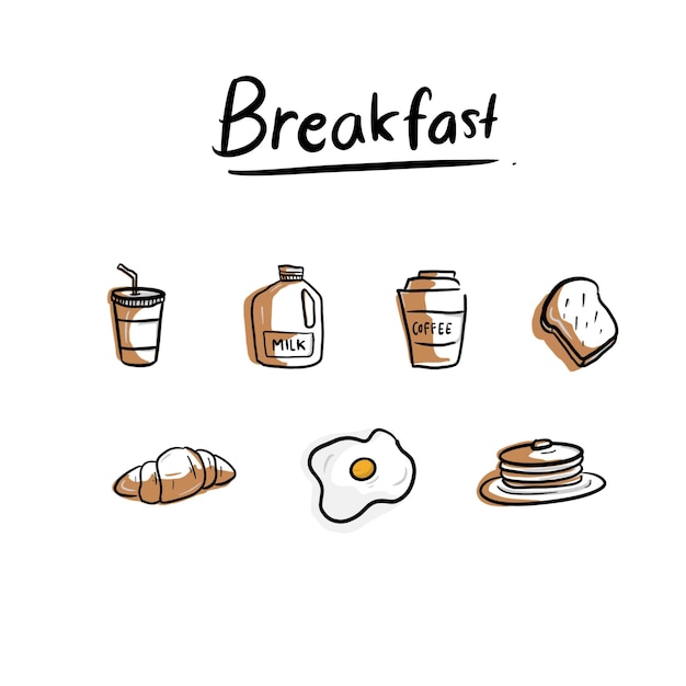 PSD breakfast hand drawn set