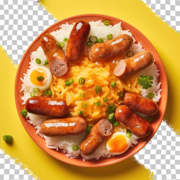 PSD breakfast includes rice sausage and a velvety omelet transparent background