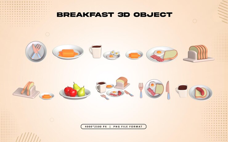 PSD 朝食アイテム 3d アイコンセット