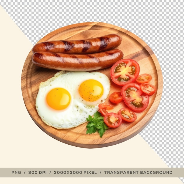 PSD Меню завтрака, яйца и колбаса на прозрачном фоне