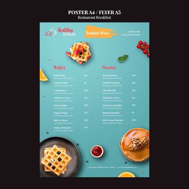 Modello del manifesto del menu della colazione