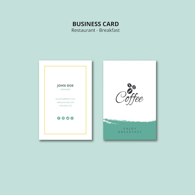 Breakfast restaurant vertical business card template