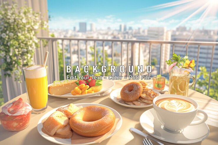 PSD バルコニーでパンフルーツコーヒーの朝食
