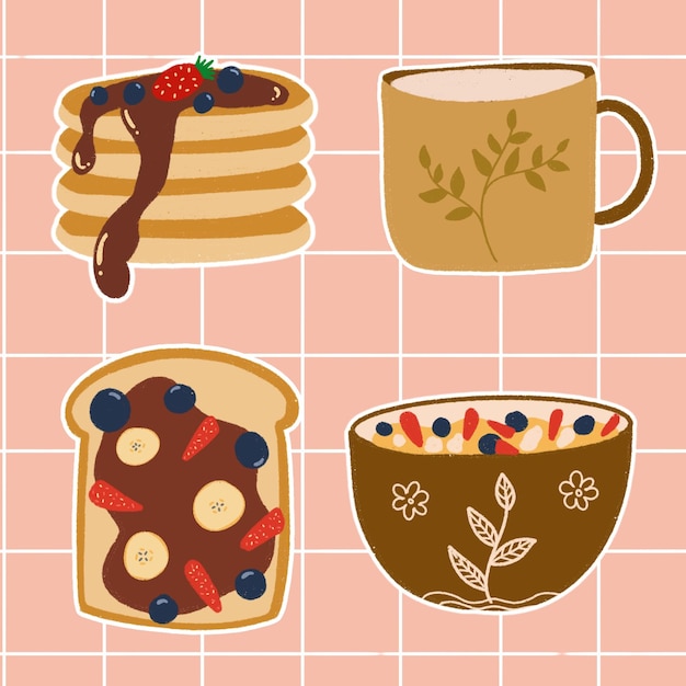 breakfast stickers set