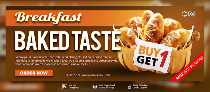 PSD 朝食時間焼き味メニュー特別オファープロモーションソーシャルメディア投稿facebookカバーバナーテンプレート