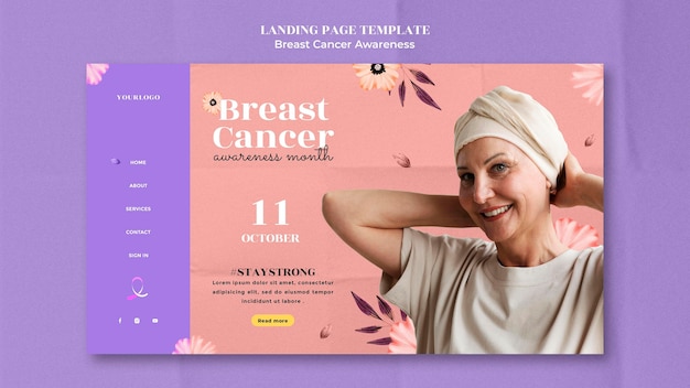 PSD breast cancer awareness landing page design template